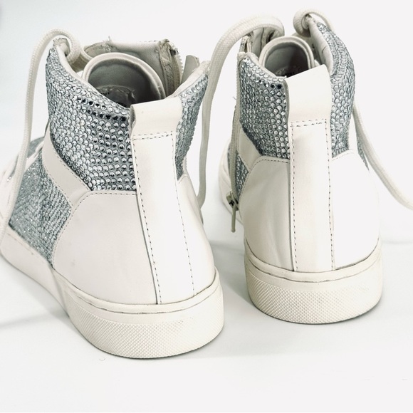 NWOB Steve Madden Rhea Glass Rhinestone Flocked Leather High Top Sneakers - Picture 7 of 14